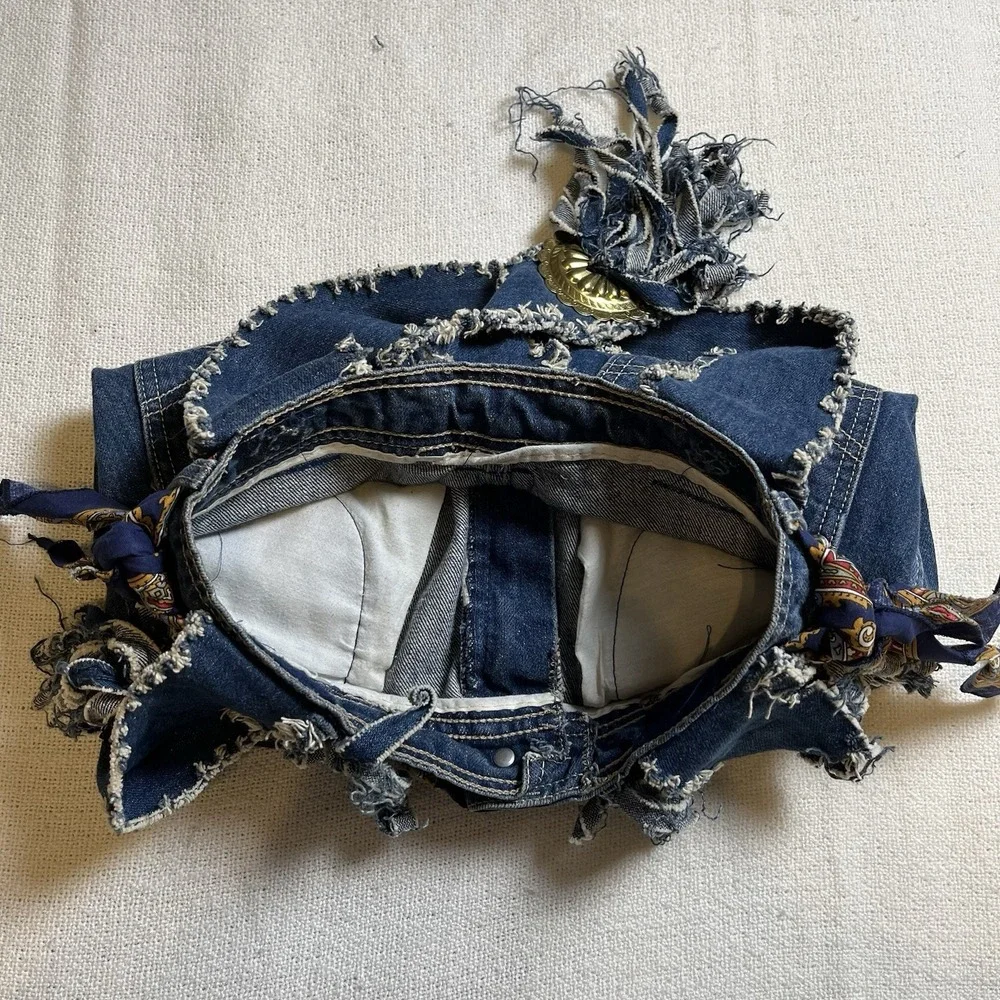 Vintage‎ Upcycled Denim Tote Bag Oscar de la Renta Logo Boho Hobo Style